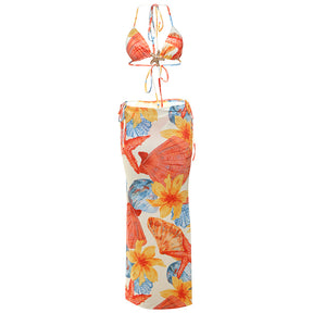 Three piece set of fashionable printed bikini with exposed navel tie - V.I.P Digital Presence