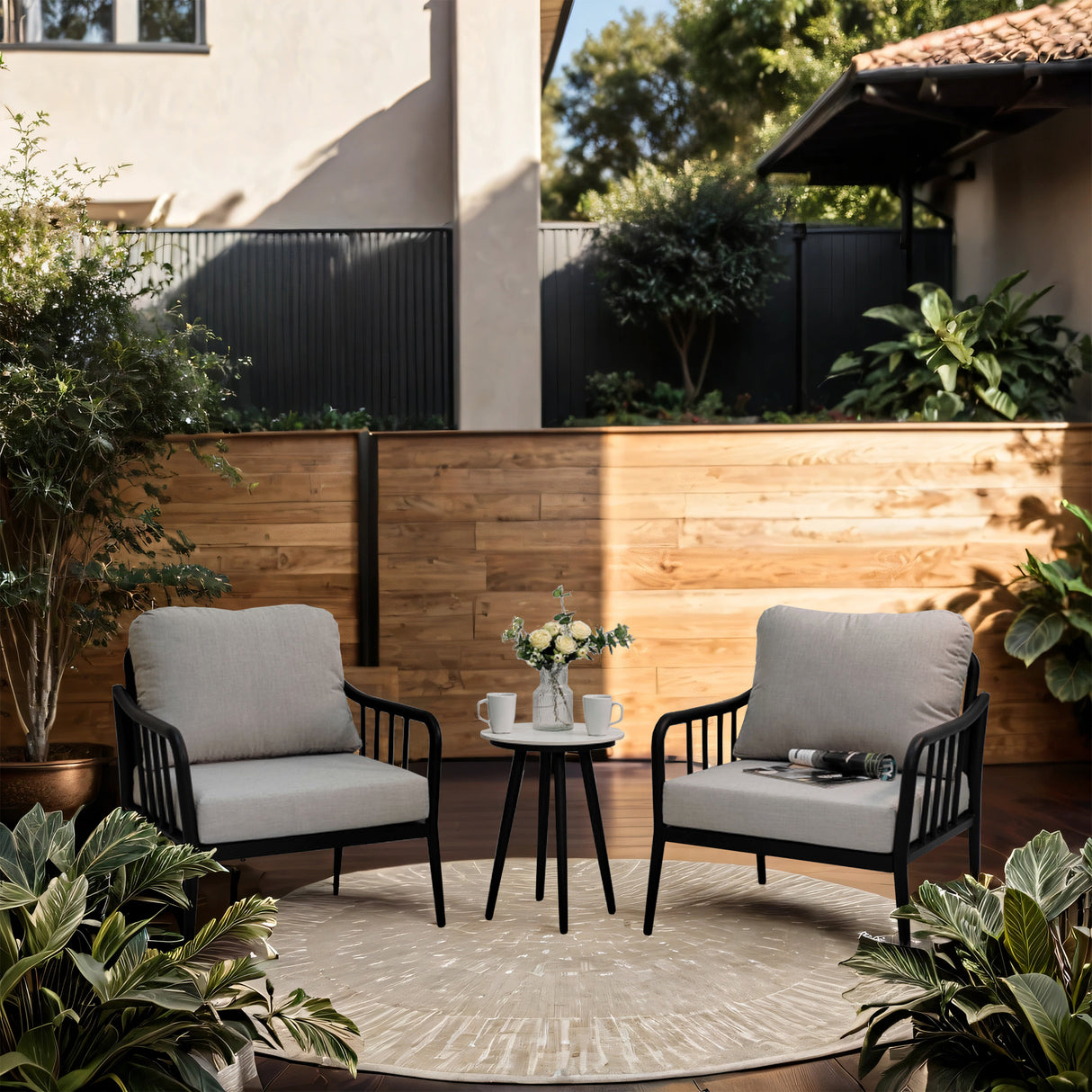 3PC Outdoor Aluminum Patio Furniture Chaise Lounge Set, 2 Chaise & 1 End Table with Modern Tapered Feet,Pneumatic Adjustable Bac - V.I.P Digital Presence