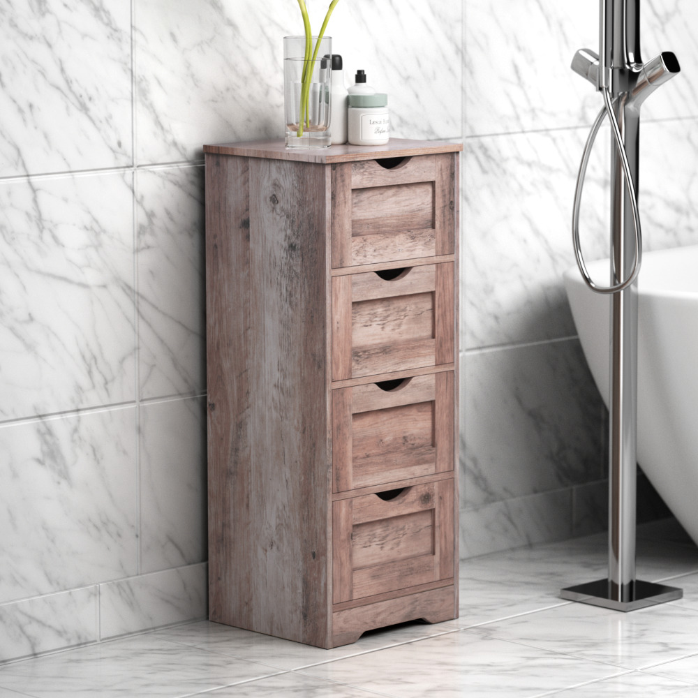 Floor Cabinet Wooden Storage Cabinet Home Office Living Room Bathroom Side Table Sturdy Modern 4 Drawers Grey - V.I.P Digital Presence