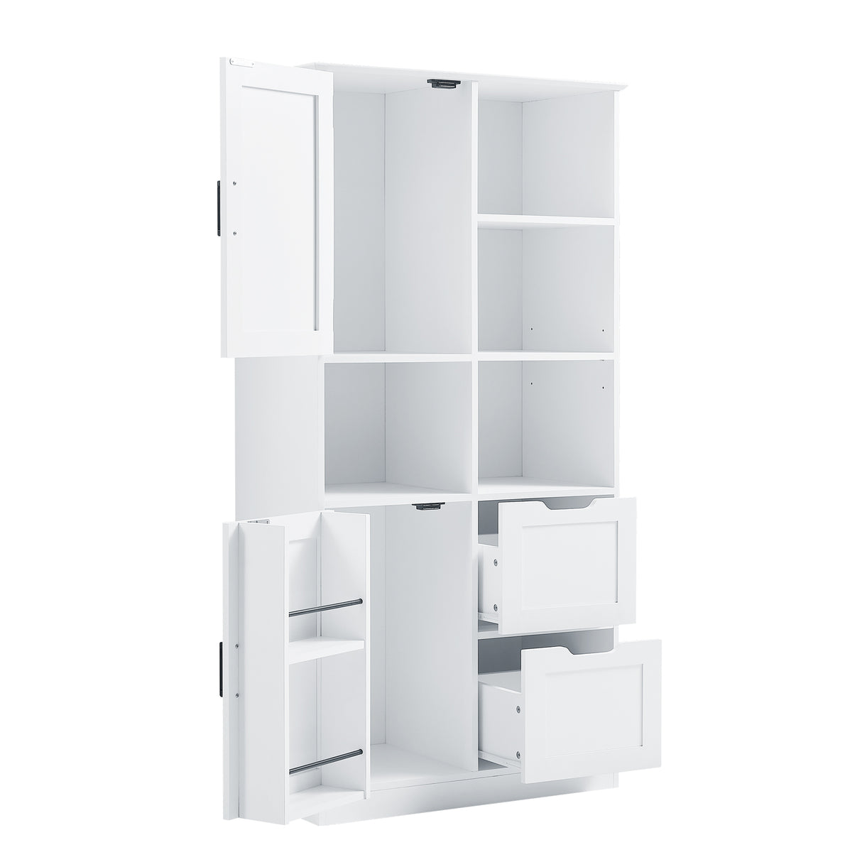 Bathroom storage cabinet with doors and drawers, multiple storage spaces, independent, open adjustable shelves, white - V.I.P Digital Presence