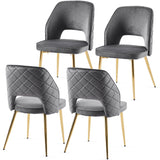 Gray Velvet Dining Chairs with Metal Legs and Hollow Back Upholstered Dining Chairs Set of 4 - V.I.P Digital Presence