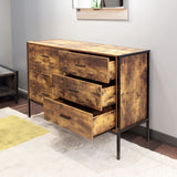 Industrial Style 6 Drawer Double Dresser Rustic Brown Wood Storage Dresser Clothes Organizer with Sturdy Steel Frame - V.I.P Digital Presence