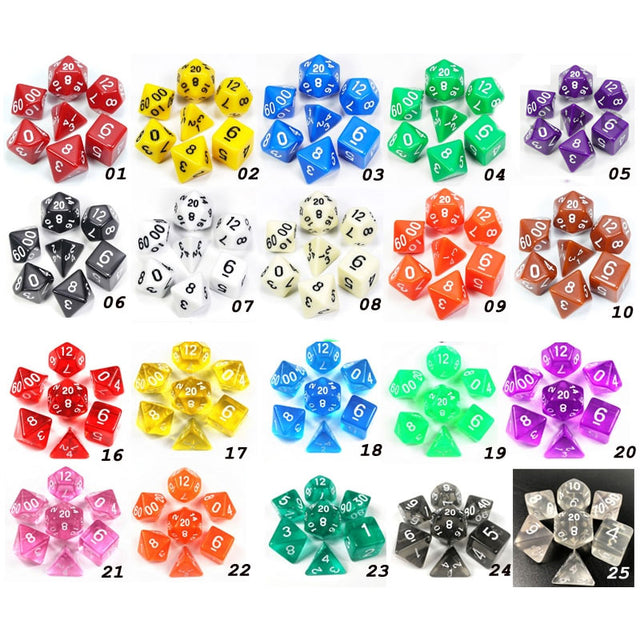 Color Dice Rigger 7pcs/set Transparent Digital Polyhedral Rich Color Dice,Set of D4 D6 D ...