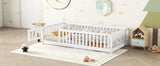Twin Size Bed Floor Bed with Safety Guardrails and Door for Kids, White - V.I.P Digital Presence