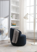 Teddy Fabric Swivel Accent Armchair Barrel Chair With Black Powder Coating Metal Ring Dark Blue - V.I.P Digital Presence