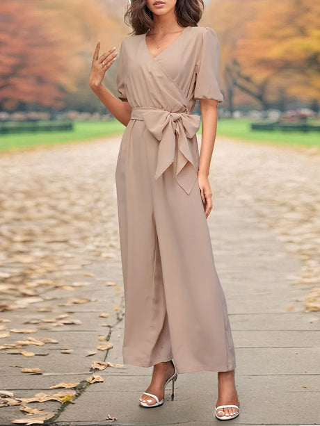 Tied Short Sleeve Wide Leg Jumpsuit - V.I.P Digital Presence