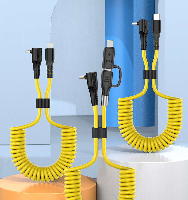 Spring car PD data cable 60w 2-in-1 elbow telescopic fast charging cable suitable for Ideal Wenjie Tesla - V.I.P Digital Presence