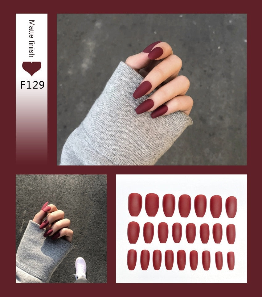 Nail Art Fake Nails Stiletto Tips Clear Press on Long False with Glue Coffin Stick Display Full Cover Artificial Designs Matte - V.I.P Digital Presence