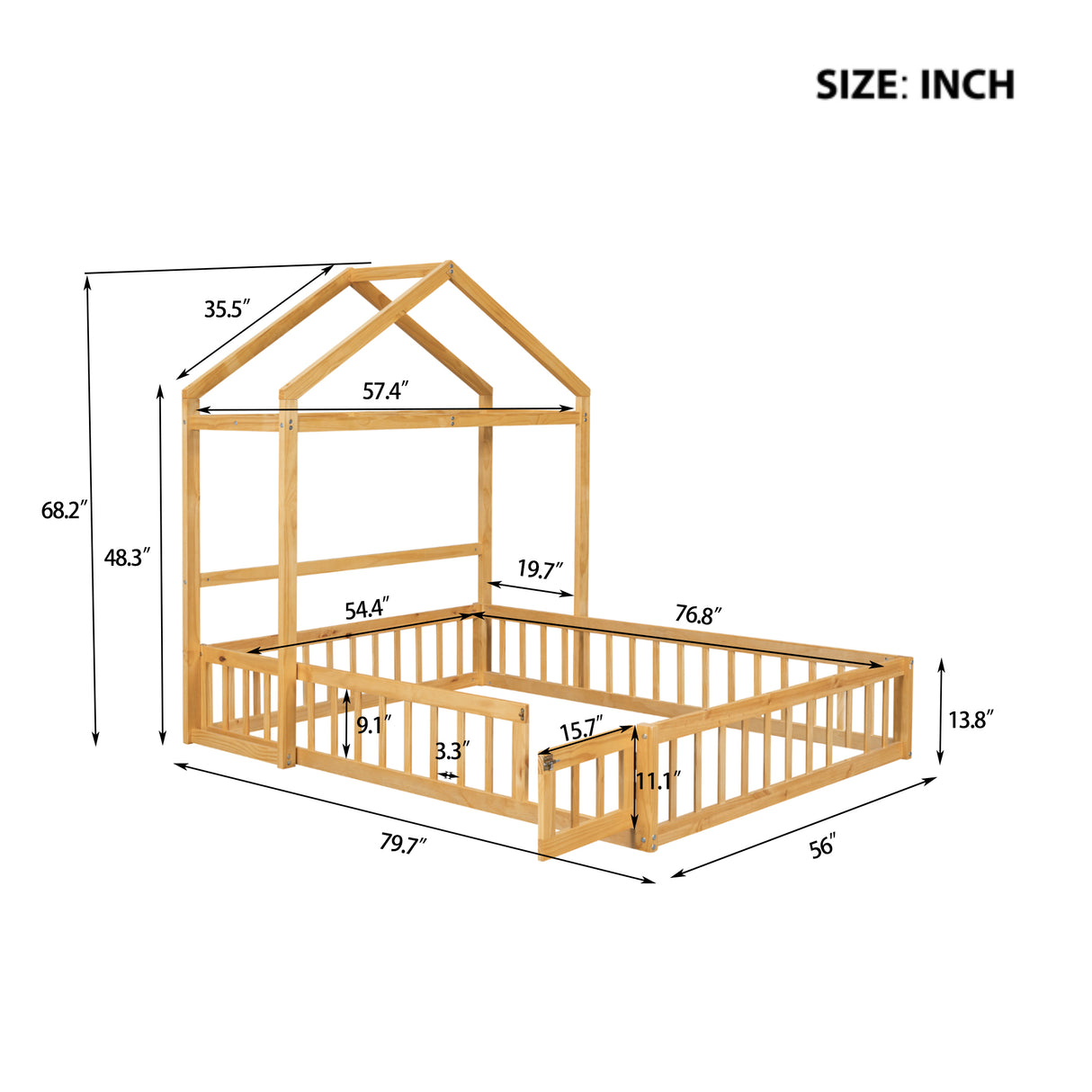 Wooden Full Size Children's Bed with Detachable Headboard and Integrated Clothes Drying Rack, Natural - V.I.P Digital Presence