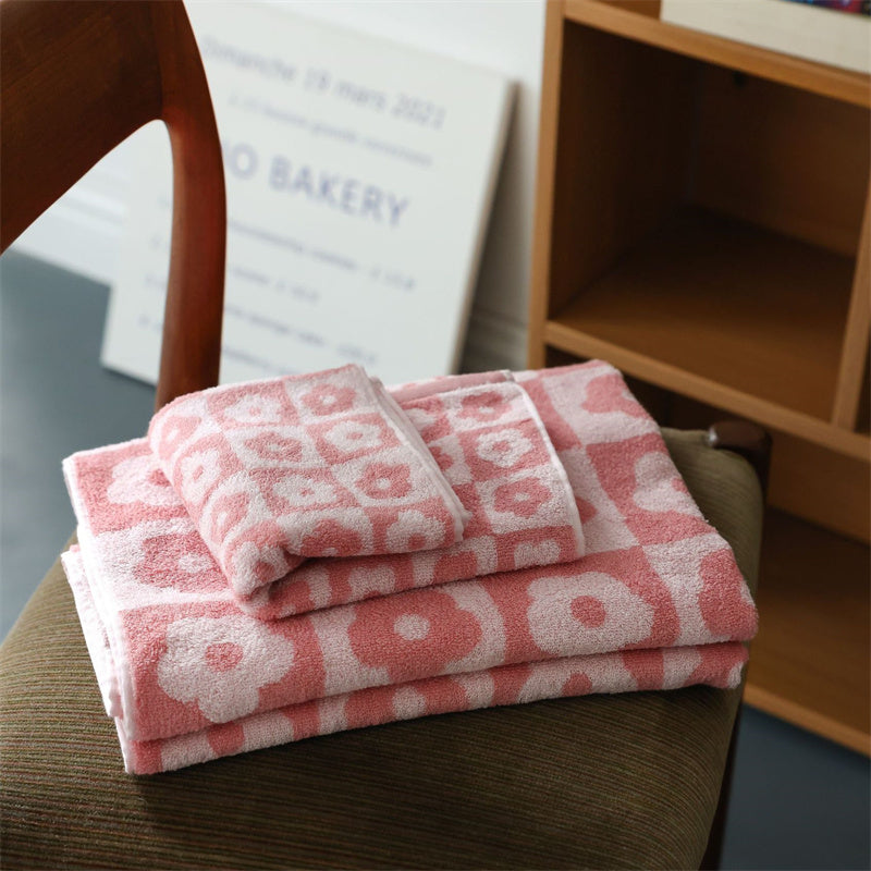 Plaid Series Towel Bath Towel Cherry Blossom Absorbent Facial Towel - V.I.P Digital Presence