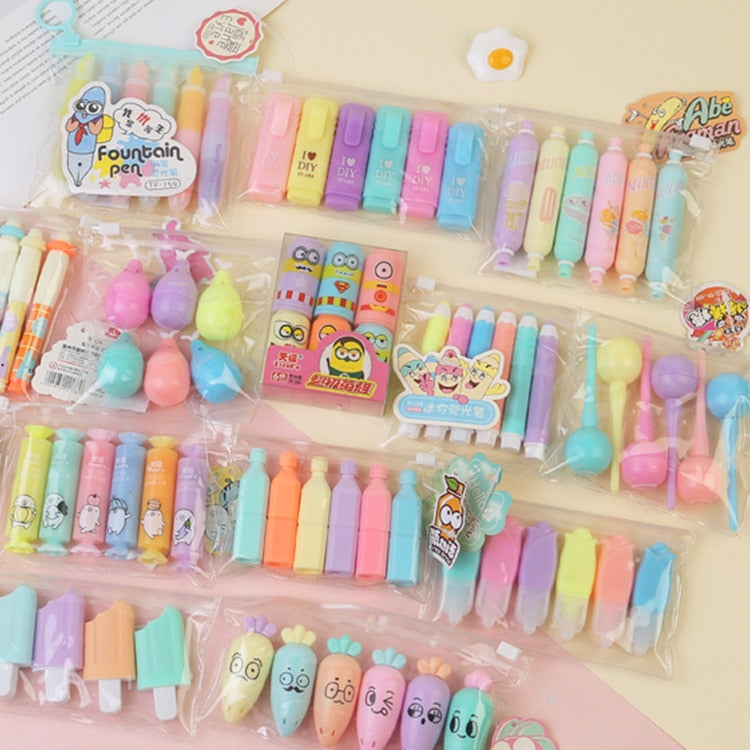 1 mini resaltador bonito con dibujos animados, marcador de pintura, material de papelería para la escuela y la oficina, cápsula de vitaminas Kawaii divertida.