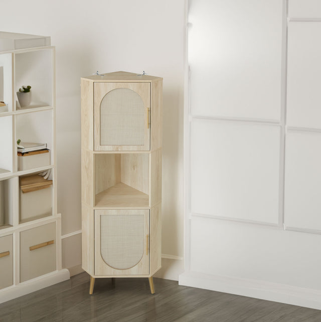 Corner cabinet ,Rattan door,Freestanding Corner Tables For Small Spaces, Corner Shelf Stand For Living Room, Kitchen, Bathroom - V.I.P Digital Presence