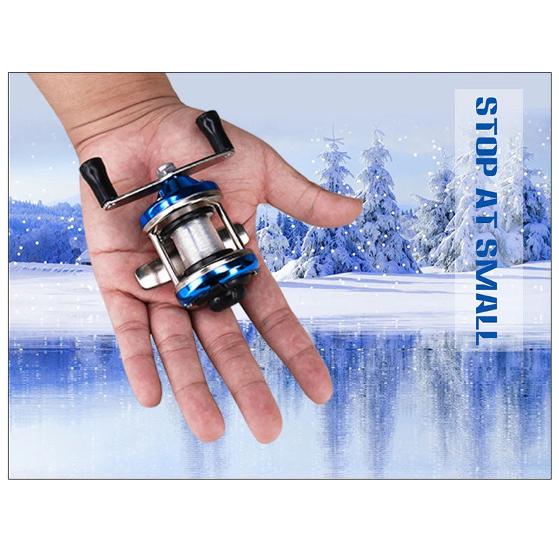 Mini rueda de pesca de tambor de metal/plástico, carrete de pesca portátil para invierno en hielo con alambre, accesorios de pesca para exteriores