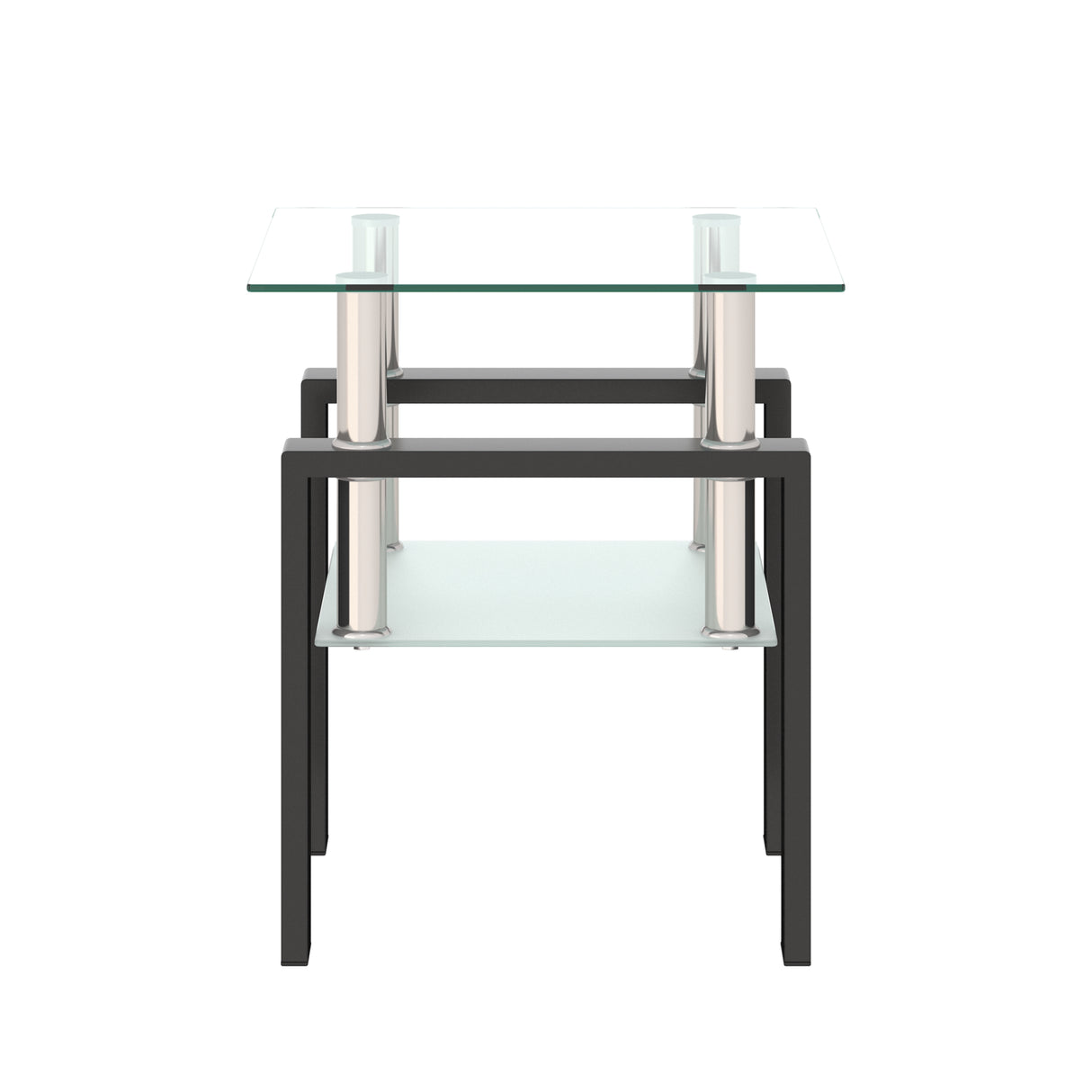 1-Piece Modern Tempered Glass Tea Table Coffee Table End Table, Square Table for Living Room, Transparent/Black - V.I.P Digital Presence