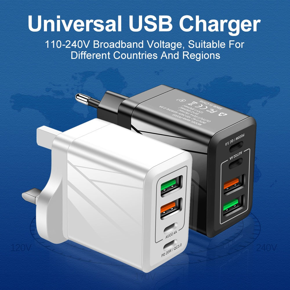 Cargador de teléfono PD QC3.0+2.4A Tipo-c con 2 USB de carga rápida