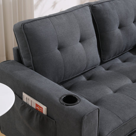 Three in one soft cushion cushion cushion sofa, folding mattress sofa bed, with side pockets and cup holder, dark gray - V.I.P Digital Presence