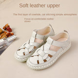 Leather perforated shoes with hollowed out toe caps for women soft soled non slip flat sandals for women - V.I.P Digital Presence