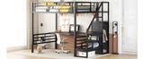 Full Size Metal Loft Bed with Desk, Storage Staircase and Small Wardrobe, Storage stairs can be installed left and right,Black - V.I.P Digital Presence