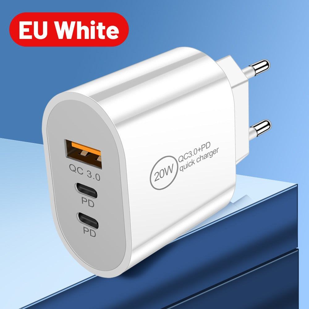 Cargador de teléfono móvil USB+2PD tipo C con múltiples puertos para viajes