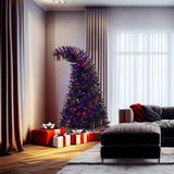 6FT artificial fir curved top Halloween tree, with 1080 lush branch tips and 300 LED lights in a Christmas and Halloween style - V.I.P Digital Presence