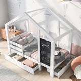 Full House Bed with Blackboard and Drawers Two assembly options White - V.I.P Digital Presence