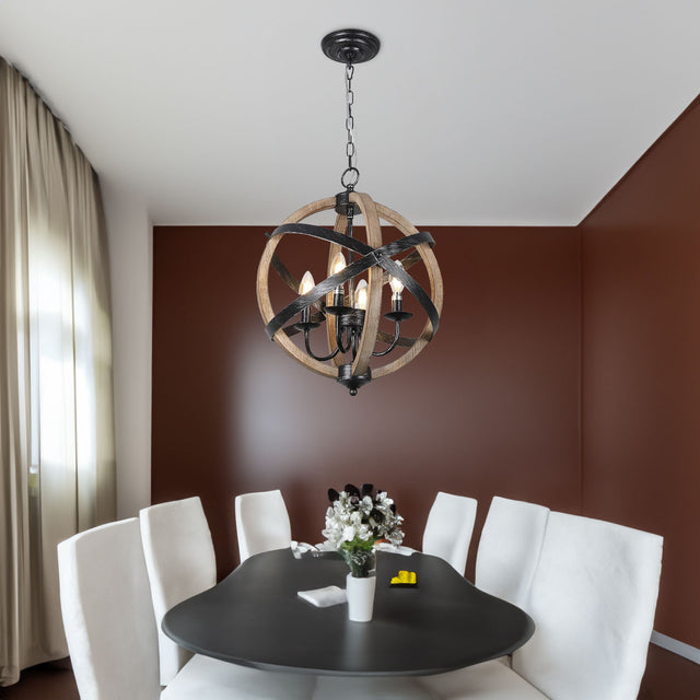 Farmhouse Chandelier Light Fixtures 4-Light Dining Room Light Fixtures Height Adjustable Rustic Wood Light - V.I.P Digital Presence
