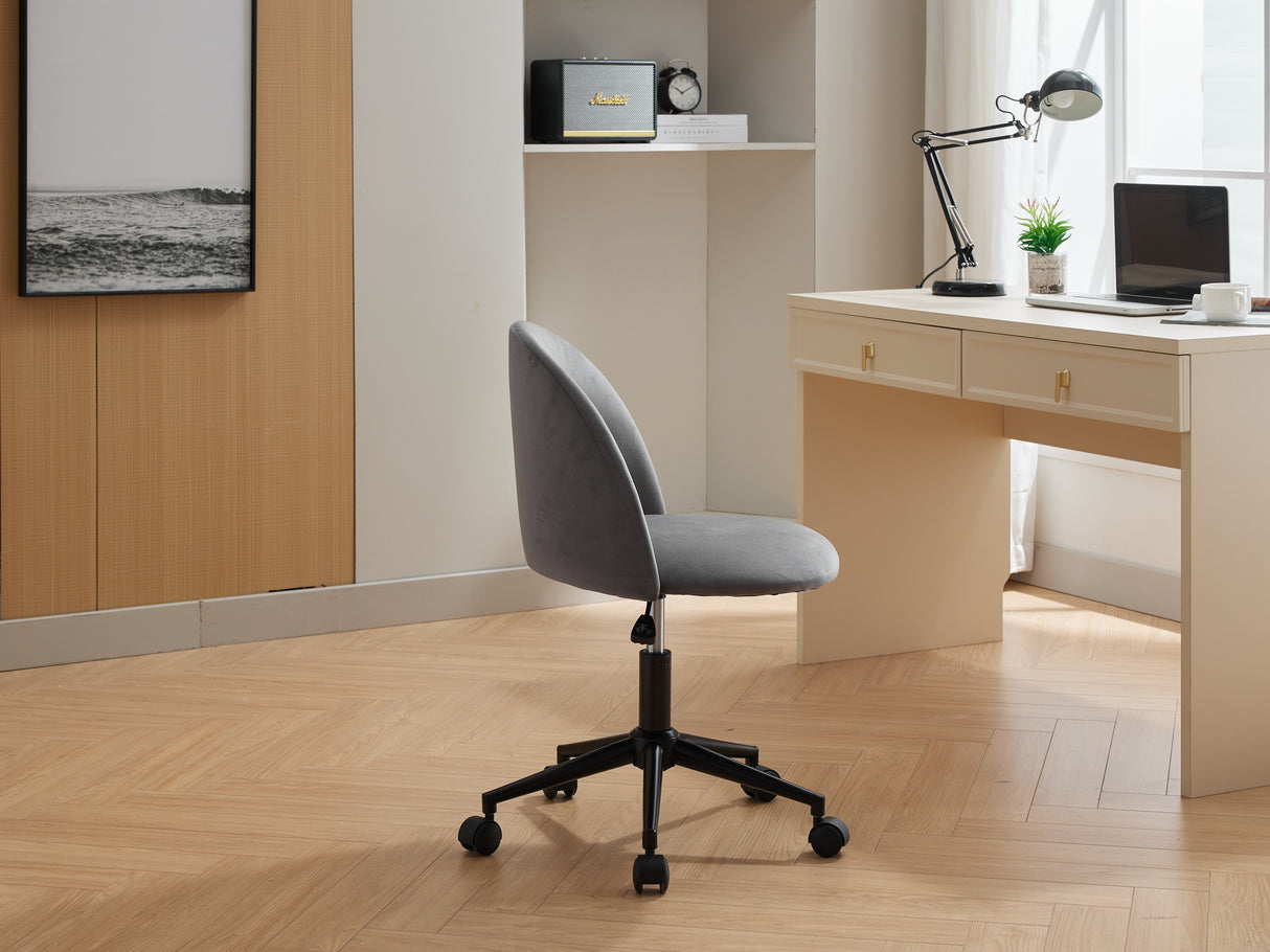 Velvet fabric office chair, mid back adjustable rotating computer chair, black legs, cushioned office chair with wheels - V.I.P Digital Presence