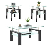 Set of 2, Modern Tempered Glass Tea Table Coffee Table End Table, Square Table for Living Room, Transparent/Black - V.I.P Digital Presence