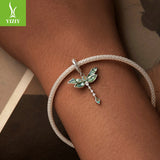 Silver Charm Original Retro Green Dragonfly DIY Pendant Accessories Charm Lucky s925 Pure Silver Insect Beads - V.I.P Digital Presence