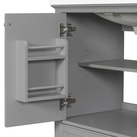 30inchgrey Bathroom Vanity with Sink ComboMulti-functional Bathroom Cabinet with Doors and Drawer Solid Frame and MDF Board - V.I.P Digital Presence