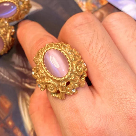 Vintage Metal Stud Earrings Natural Stone Opal Brass for Women Gold Color Jewelry New Elegant Travel Gift - V.I.P Digital Presence