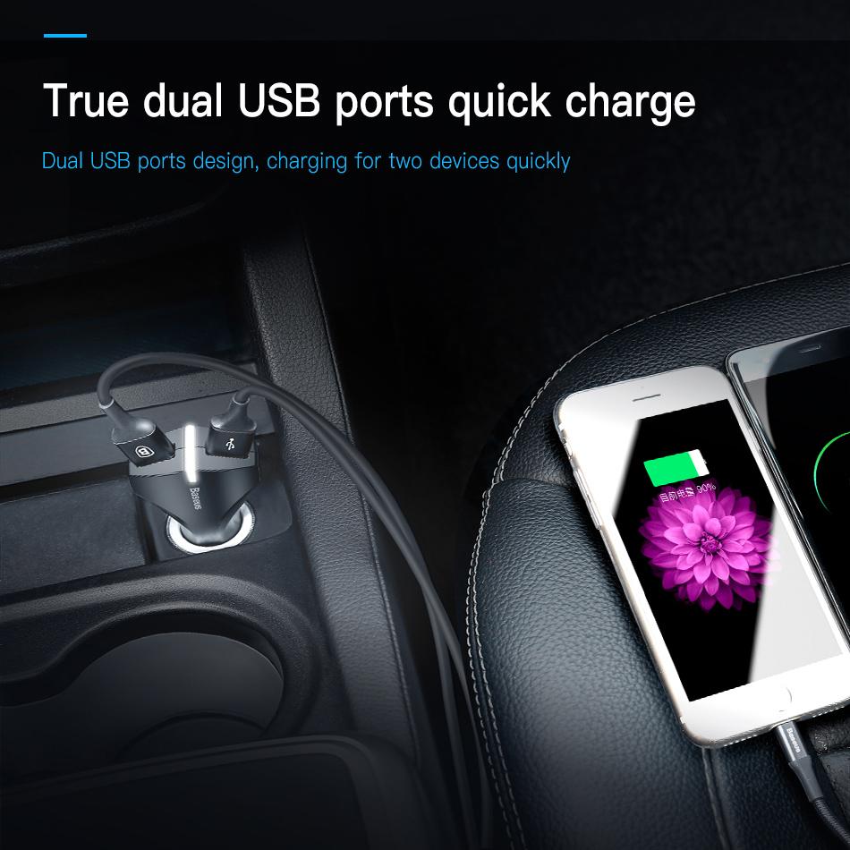 Baseus  Charge 3.0 Car Charger 5V3A Dual USB Port QC3.0 Quick Charger Mobile Phone Fast Charging Charger 2 USB Car-Charger - V.I.P Digital Presence