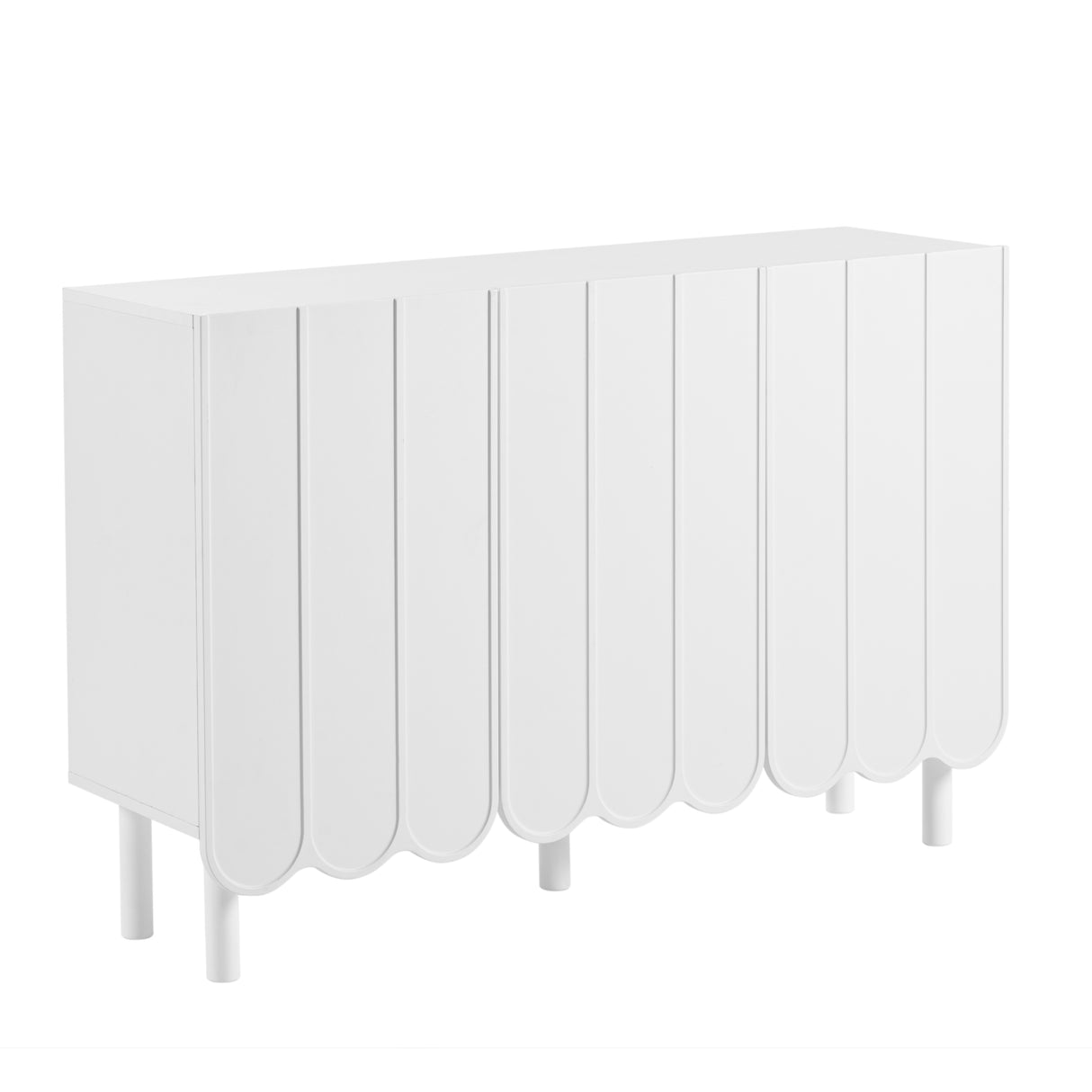 ON-TRANS Cream Style Shoe Cabinet with 5 Adjustable Solid Wood Legs, Large Storage Cabinet with Wave Doors, White - V.I.P Digital Presence