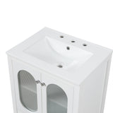 24" Bathroom Vanity with Sink, Bathroom Vanity Cabinet with One Drawer and Doors, Adjustable Shelf, Solid Wood and MDF, White - V.I.P Digital Presence