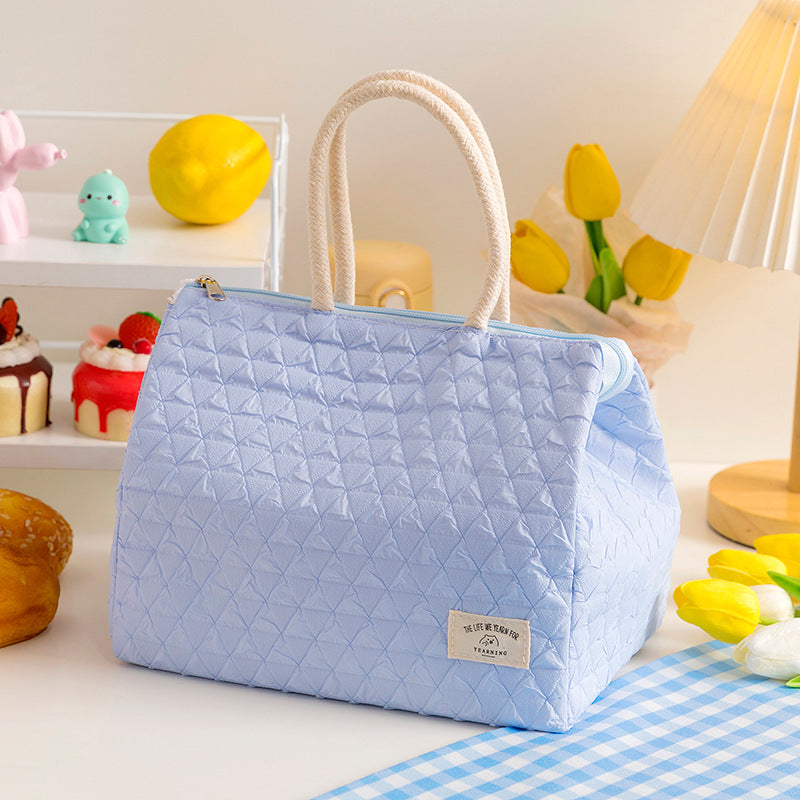 ins style small fresh outdoor large capacity picnic insulation and cold storage bag fashionable diamond pattern zipper lunch box bag student lunch bag - V.I.P Digital Presence
