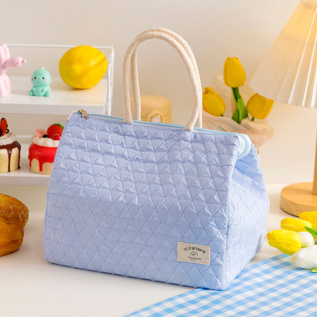 ins style small fresh outdoor large capacity picnic insulation and cold storage bag fashionable diamond pattern zipper lunch box bag student lunch bag - V.I.P Digital Presence