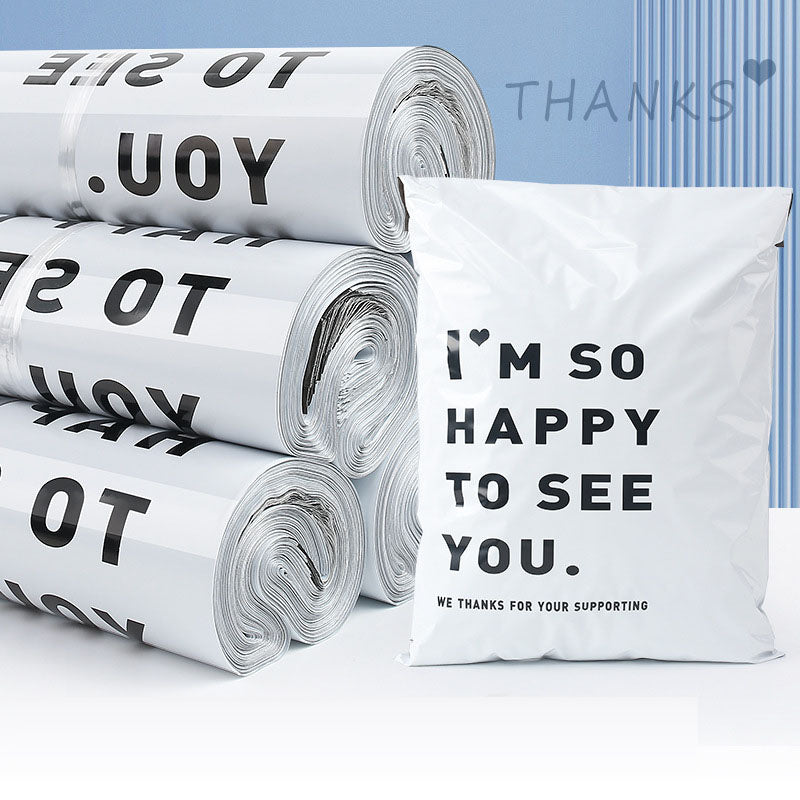 Thickened express bag, packaging bag, white English printing bag, logistics clothing packaging bag, waterproof bag - V.I.P Digital Presence
