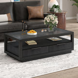 U-Can modern wooden coffee table with 2 drawers and minimalist display coffee table with transparent tempered glass - V.I.P Digital Presence
