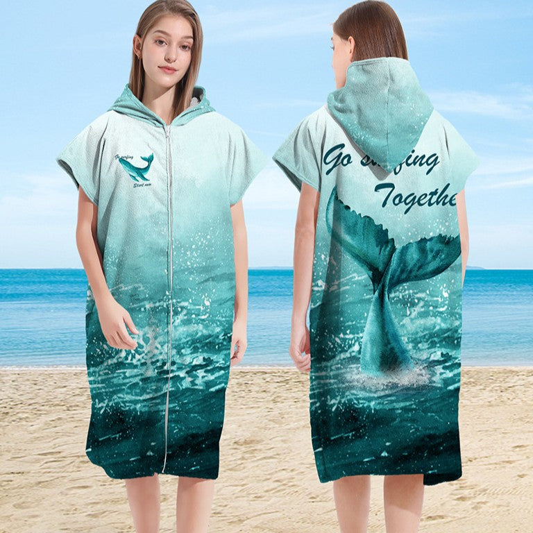 Hooded Towel Ultra-fine Fiber Zipper Wearable Bathrobe Cape Beach Towel - V.I.P Digital Presence