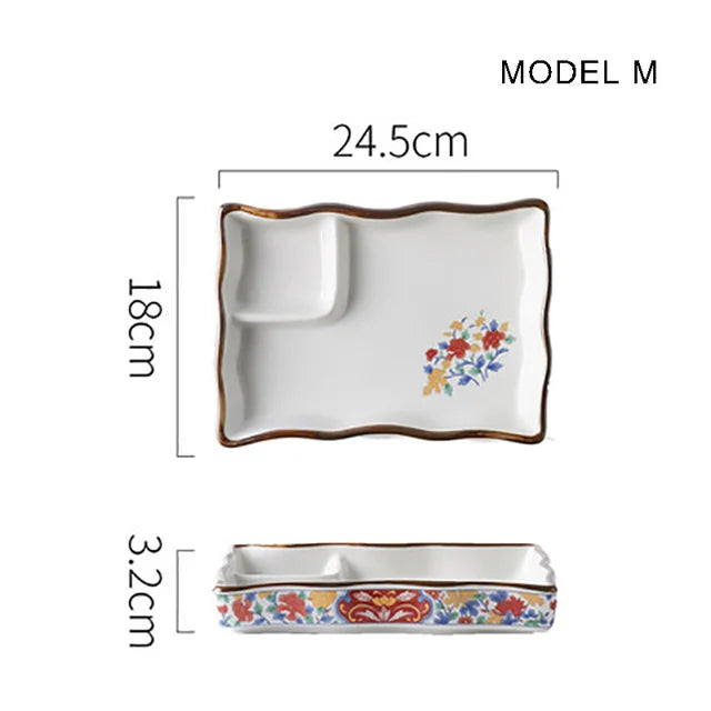 Dumpling plate sushi plate round square plate with soy sauce and vinegar partitioned snack plate ceramic plate for home use - V.I.P Digital Presence