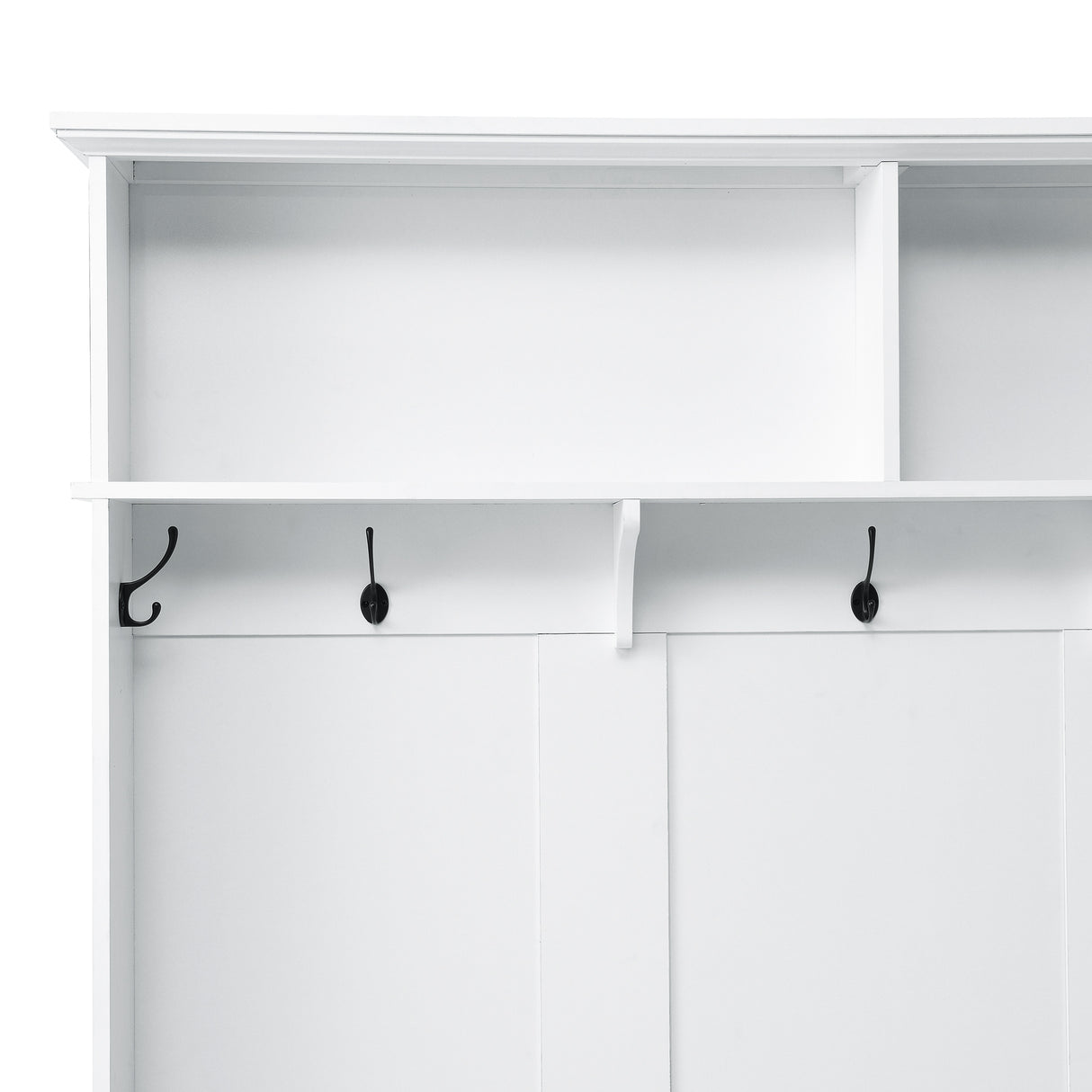 ON-TREND Modern Style Hall Tree with Storage Cabinet and 2 Large Drawers, Widen Mudroom Bench with 5 Coat Hooks, White - V.I.P Digital Presence