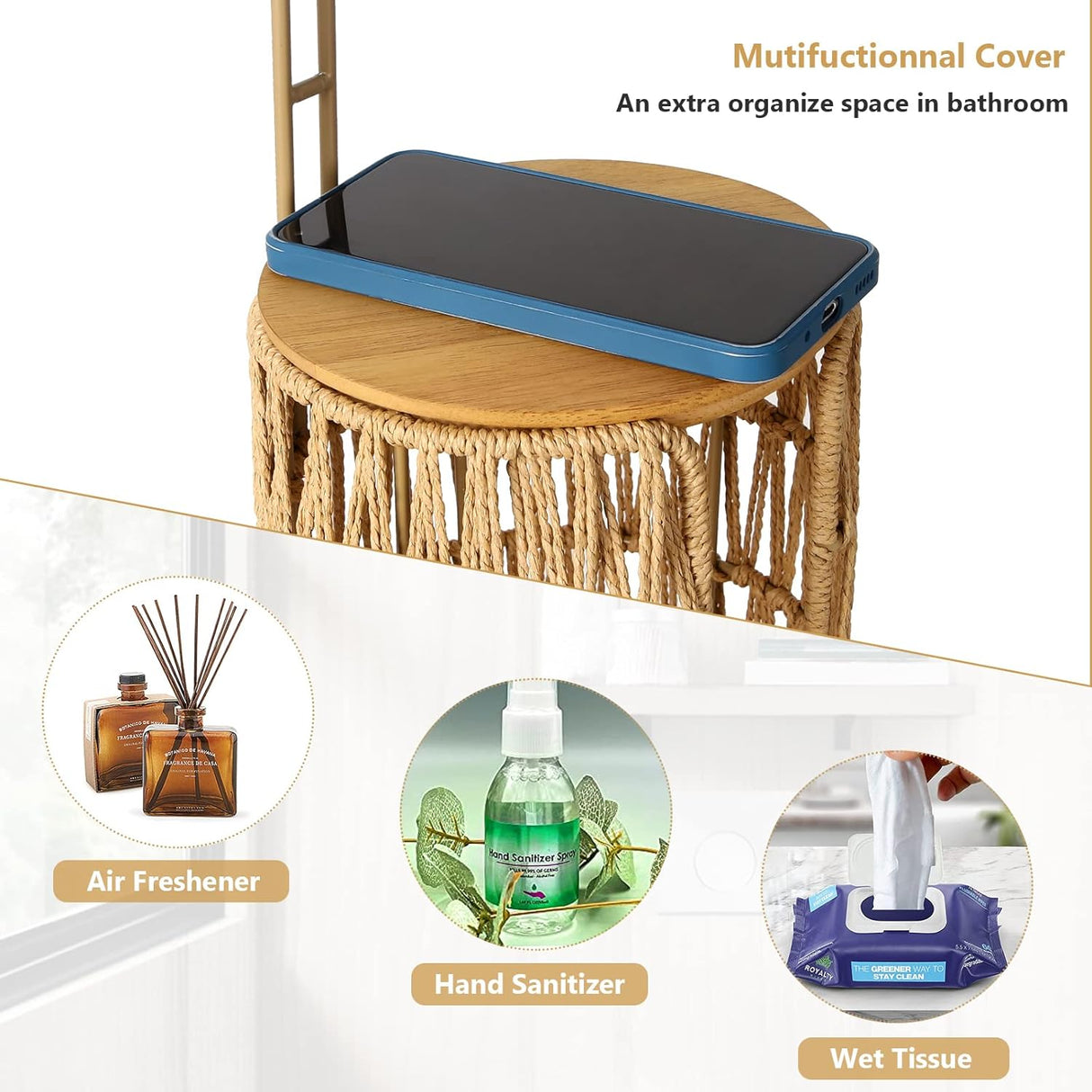 Freestanding Toilet Paper Holder with Storage 3 Rolls of Tissue Holder for Bathroom Handmade Woven Toilet Paper Roll Stand - V.I.P Digital Presence