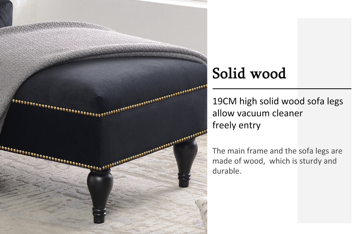 58 inch velvet lounge chair, button cluster right arm lounge chair with nail head decoration and solid wood legs - V.I.P Digital Presence