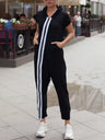 Striped Short Sleeve Hooded Jumpsuit - V.I.P Digital Presence