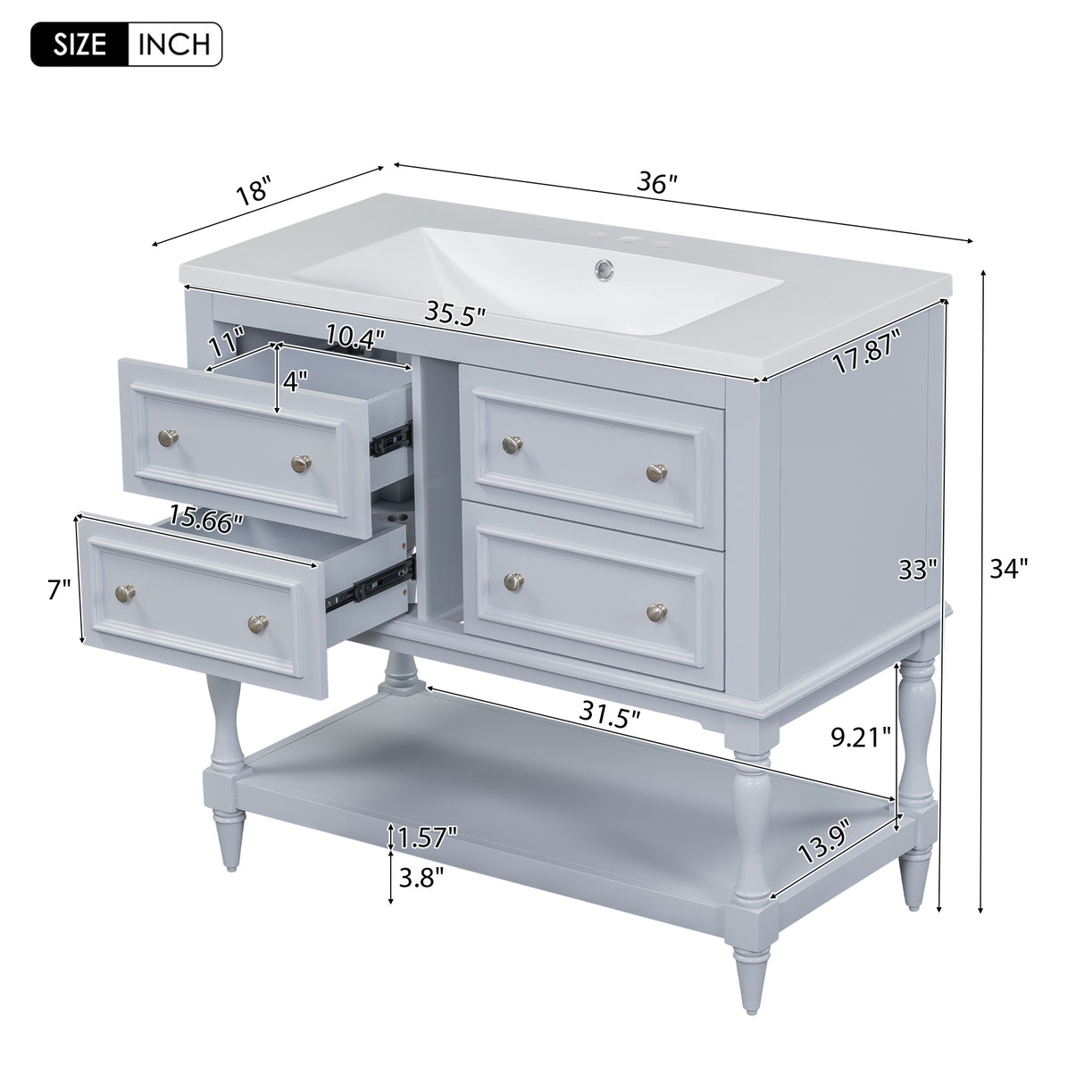 36'' Bathroom Vanity with Medicine Cabinet, Modern Mirror Cabinet with Adjustable Shelf, Bathroom Storage Cabinet with 4 Drawers - V.I.P Digital Presence