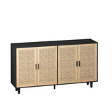62.20"Elegant and Functional 4-Door Rattan Decorative Storage Cabinet,for Bedroom,Living Room,Office,Easy Assembly,Black - V.I.P Digital Presence
