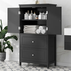 Bathroom Storage Cabinet, Cabinet with Two Doors and Drawers, Adjustable Shelf, MDF Board, Black - V.I.P Digital Presence