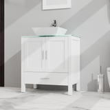 Goodyo 30" Bathroom Vanity and Sink Combo Glass Top Cabinet w/Mirror, White - V.I.P Digital Presence