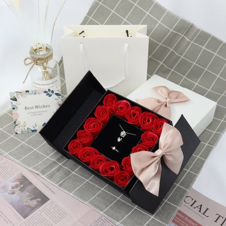 Double door 16 roses eternal flower gift box holiday necklace ring bracelet Valentine's Day jewelry packaging box - V.I.P Digital Presence