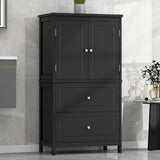 Bathroom Storage Cabinet, Cabinet with Two Doors and Drawers, Adjustable Shelf, MDF Board, Black - V.I.P Digital Presence